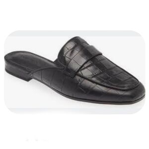 Nordstrom Acasia Loafer Mule Black Croc Embossed Leather Womens Size 8 Slip-On